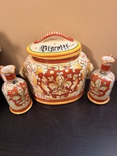 Il Borgo San Gimignano Italy Biscotti Jar Oil Vinegar Pottery Set Hand Painted picture