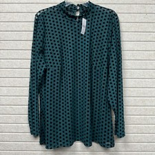 Lane Bryant Women’s 18/20 Teal Polka Dot Mesh Long Sleeve Mock Neck Blouse NWT picture