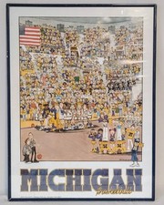 1986 Michigan Wolverines Basketball John Holladay Cartoon Poster ORIGINAL FRAME picture
