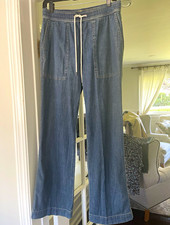 Nordstrom Women's Denim Jeans Medium Wash Drawstring Pockets Solid Blue nwt $139 picture