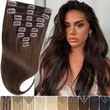 Thick Clip In Russian Human Remy Hair Extensions Double Wefted Full Head 8Pieces picture