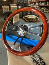 15 Inch Chrome Aftermarket Steering with Dark Wood Mahogany Grip 3-Spoke picture