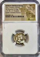 32-31 BC Marc Antony Ancient Roman Silver Denarius Coin Horn Of Ammon NGC XF picture