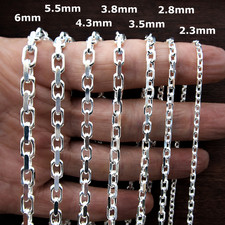 Solid 925 Sterling Silver Italian Anchor Cable Chain Necklace Diamond Cut Italy picture