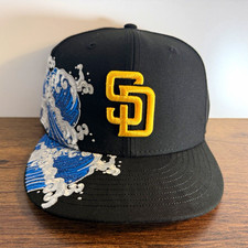 New Era San Diego Padres MLB 59FIFTY Fitted Cap 7 1/2 Black Blue Wave picture