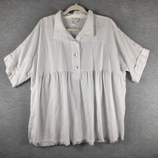 Tru Luxe Jeans Blouse Womens XL White Collared Short Sleeve Babydoll Tunic Top picture
