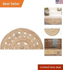 Celeste Tan Half Circle Jute Area Rug - Boho Farmhouse Decor Doormat 16.5x33 picture