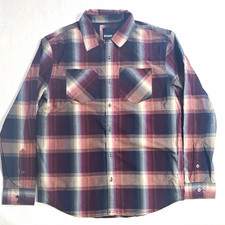 prAna Men’s L Gray Purple Pink Plaid Woven LS Button-Up Shirt Pockets Point picture