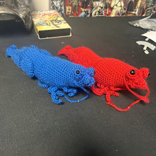 Handmade Crochet shrimp  Stuffed Animals Pair  9” Lot of 2 Blue & Red Small picture
