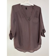 Maurices Mauve Brown Roll Tab Sleeve V-Neck Blouse XL Chest Pocket Flowy Top picture