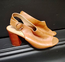 Franco Sarto Womens Tan Leather Peep Toe Slingback Sandals Buckle Strap 8 picture
