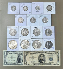 Lot of US Silver Coins & Currency, Examples of 150 Yrs of Avg Guy Pocket Silver picture