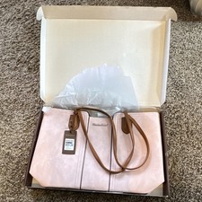 Montana West Pink Tote Zip Closure Detachable Strap Brown Handles picture