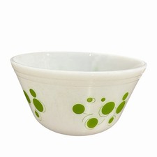 Vintage Fire King Milk Glass Mixing Bowl Green Atomic Dot Heat Proof MCM picture