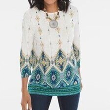 Chico's Tunic Moroccan Lantern Knit Top Three-quarter Sleeves Sz 3 picture