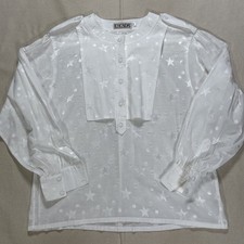 ESCADA Womens EU 40 White 1/2 Button Pleated Sheer Blouse Shirt Top Read picture