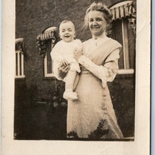 c1910s Smiling Grandmother & Baby Boy RPPC Postcard Outdoor Family Portrait AZO picture