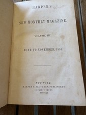 Volume 3 III Harper's New Monthly Magazine Book Pre Civil War June-Nov 1851 picture