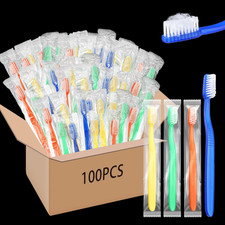 100 Pack Disposable Toothbrushes with Toothpaste Individually Wrapped Travel Use picture