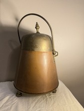 Vintage copper brass coal scuttle fireplace bucket with lid cottagecore decor picture