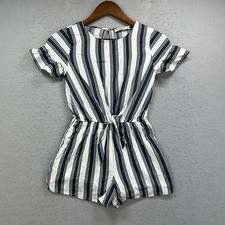 Abercrombie Kids Romper Girls 11/12 Black White Striped Tie Front Bamboo Beachy picture
