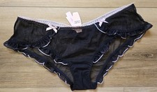 NWT Vintage Victoria's Secret Black Sheer Mesh Ruffled Cheeky Panties Bows M picture