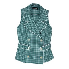 Vtg Brioche California Vest Top Womens Size S Green Plaid Double Breasted Retro picture