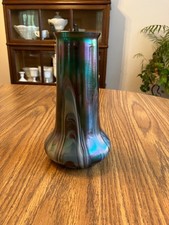 Antique Kralik, Rindskopf Pulled Feather Iridescent Bohemian Art Glass Vase picture