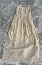 Elie Tahari NWT $295 Sand Sleeveless midi eyelet dress sz IT 40 US 2/4 picture