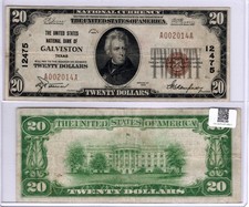 1929 T1 $20 Galveston TX The UNITED STATES National Bank ONLY TX FORBIDDEN TITLE picture