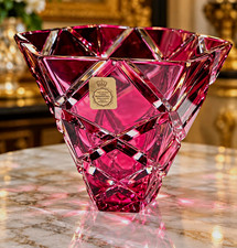 Vintage West German Pink Lead Crystal Bowl - Diamond Cut - 24% PbO picture