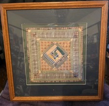 Vintage Finished Needlepoint Quilt Square Professionally Framed picture