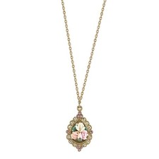 1928 Jewelry Pink Crystal Porcelain Rose Pendant Necklace, 16–19