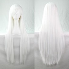 PreAsion Wig Straight Cosplay Hair Props White Chemical Fiber 31.5inch Animation picture