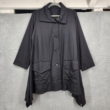 Heydari Medium Black Asymmetrical Sharkbite Hem Button Front Jacket USA picture