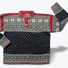 Vintage L.L. Bean Sweater Wool 80s Nordic Fair Isle Henley Red USA Small LL Bean picture