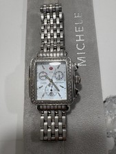 MICHELE Deco Diamond Bezel Chronograph Quartz White Dial Woman’s Watch picture