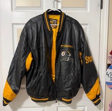 Vintage G-III Carl Banks Pittsburgh Steelers Leather Jacket XL NFL Black Gold picture