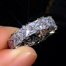 6Ct Trillion Cut Natural Diamond Solid 14K White Gold Eternity Wedding Band Ring picture