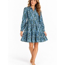 Ro's Garden Shirt Dress Womens Medium Blue Floral Tiered Mini Cotton picture