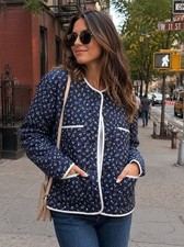 NWT Joie Reversible Quilted Jacket Navy Floral Size M MSRP $180 picture