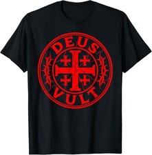 Deus Vult Crusader Knight Medieval History Jerusalem Cross T-Shirt picture