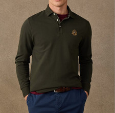Hackett Heritage Long Sleeve Mens Polo Shirt Crest Logo Hunter Green Size M picture