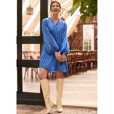 PRINTFRESH VINTAGE STRIPE ON THE SCENE Tunic Dress 2X Blue Tassel Long Sleeve picture