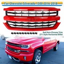 For 2016-2018 Silverado 1500 High Country Z71 Red Hot+Chrome Trim Front Grille picture
