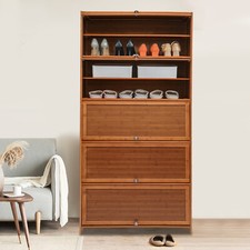 11-Tier Bamboo Shoe Cabinet with Flip Door for Stylish Shoe Storage picture