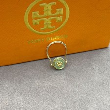 New Tory Burch Kira Double-Sided Reversible Logo Ring Green Mint Size 8 picture