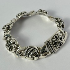 Chrome Hearts 925 Silver Multi Charm Link Box ID Bracelet 8.75 Inches picture