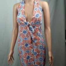 Anthropologie Maeve Orange Blue Festival Halter Dress XL NWT $140  picture
