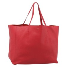CELINE Horizontal Cabas Tote Bag Leather Red Gold Auth 198719 picture